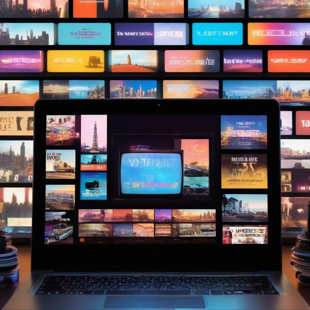 A dynamic collage depicting the evolution of adult films through the decades, showcasing a vintage VHS tape transitioning to a modern streaming interface on a laptop screen, surrounded by iconic imagery from each era including film reels, retro posters, and smartphones. The background features a blurred city skyline at night to symbolize the digital era, with bright neon lights. bold text overlays highlight 'From VHS to XXX Streaming'. vibrant colors. modern graphic design.